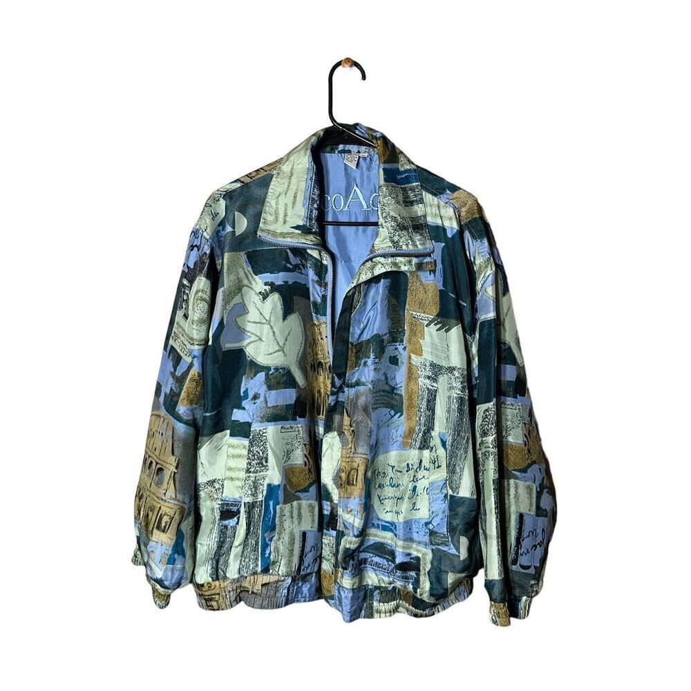 Vintage CoAco 100% Silk Abstract Watercolor City Print‎ Jacket Size M